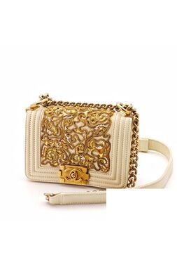Chanel Mini Boy Leather Shoulder Bag Bijou Beads White